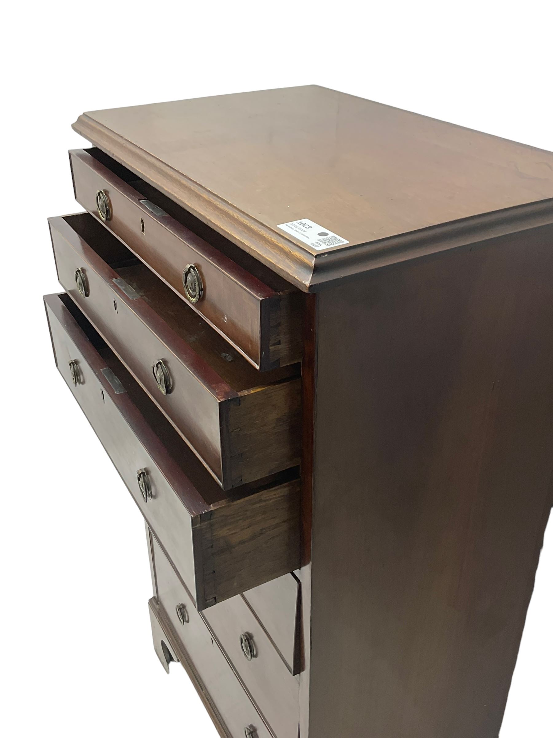 Georgian design mahogany pedestal chest, moulded rectangular top over six graduating cock-beaded drawers, on bracket feet