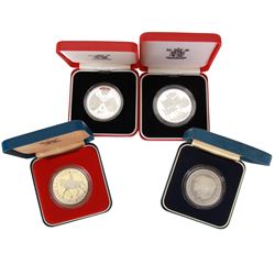 Four The Royal Mint United Kingdom silver proof coins, comprising 1977 'Silver Jubilee' crown, 1981 'Commemorating the Marriage of His Royal Highness The Prince of Wales and Lady Diana Spencer' crown, 1996 'Her Majesty Queen Elizabeth II 70th Birthday' five pounds and 1997 'Golden Wedding Anniversary' five pounds, all cased with certificates