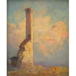 French/English School (19th Century): Rochecorbon Watchtower near Tours, oil on panel unsigned, inscribed 'La Cheminée de Rochecorbon near Tours. The watch tower on which was a fire signal to communicate with the Château of Amboise' verso 26cm x 21cm