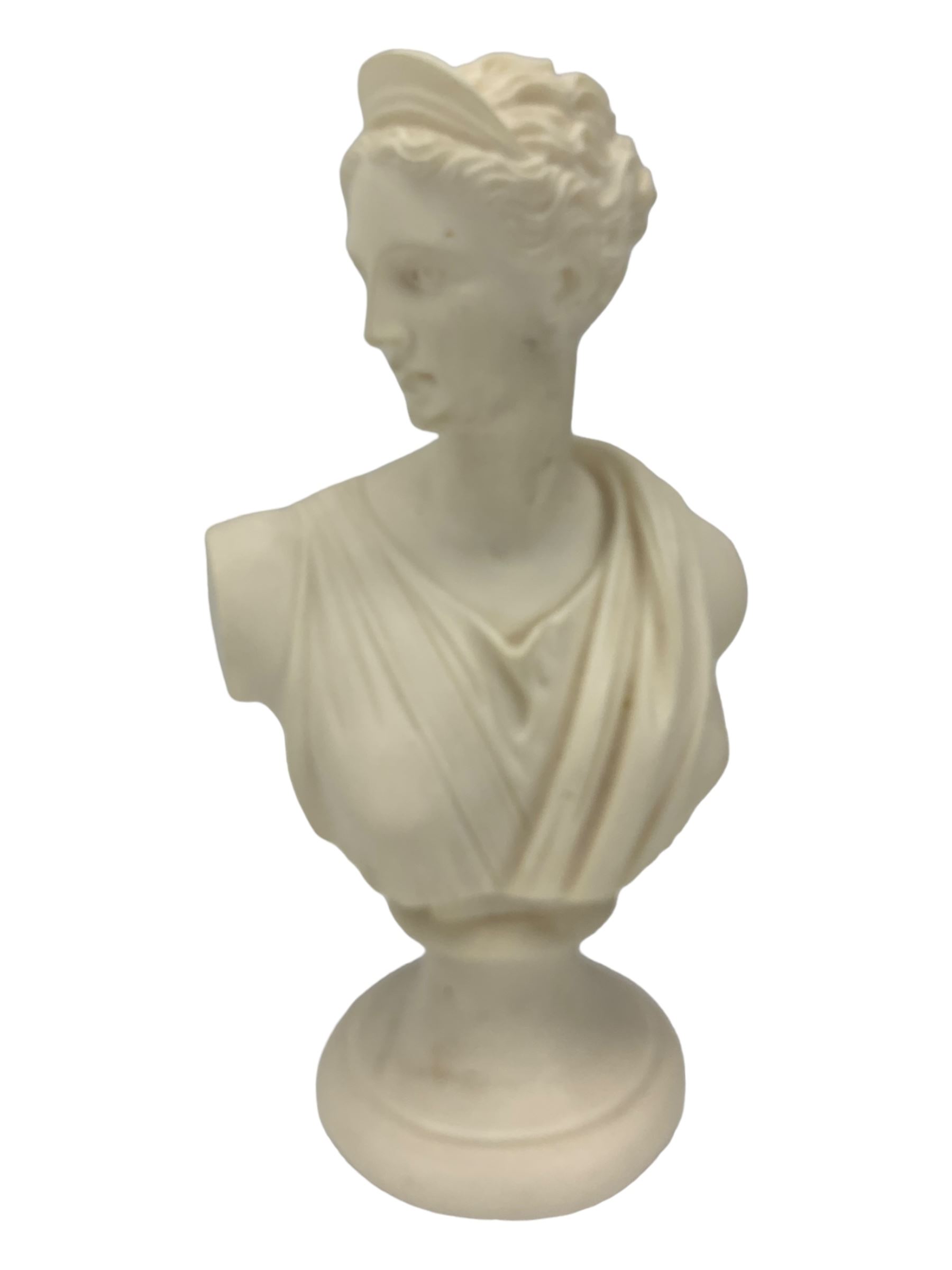 Parian ware model of a female bust on socle plinth, H20cm, resin model of 'Venus', together with other resin and composite classical figures and busts, H42cm max (6)