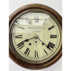 Camerer Kuss & Co -  8-day wall clock with alarm, mahogany dial surround and brass bezel, 8