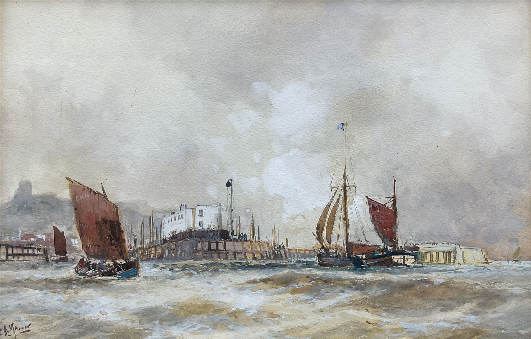 Frank Henry Mason (Staithes Group 1875-1965): 'Scarborough After the Bombardment', watercolour signed, titled on original Henry Whitley & Son label verso 19cm x 26cm