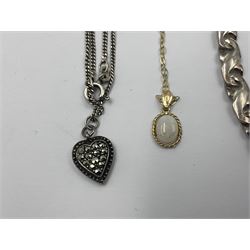 9ct gold opal pendant necklace, two other 9ct gold chains and a collection of stone set silver jewellery