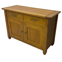 Oak side cabinet, fitted with two drawers and two panelled doors