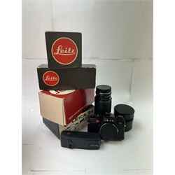 Leica R4 SLR camera body, serial no. 1609604, together with  with Leitz Vario Elmar-R 1:4 5/75 - 200mm and Elmarit -R 1:2 8/35mm lenses, and Motor Winder R4 14282, all in original boxes