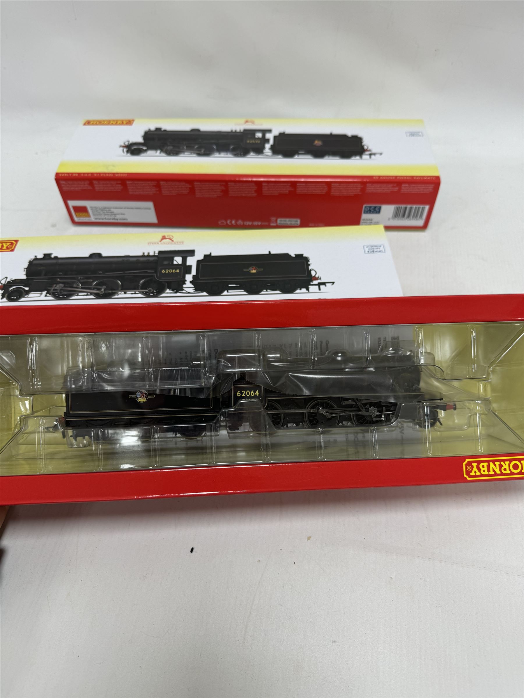 Two Hornby '00' gauge locomotives, comprising R3242A Early BR Class K1 2-6-0 locomotive no. 62032 and R3243B Late BR Class K1 2-6-0 locomotive no. 62064, both boxed