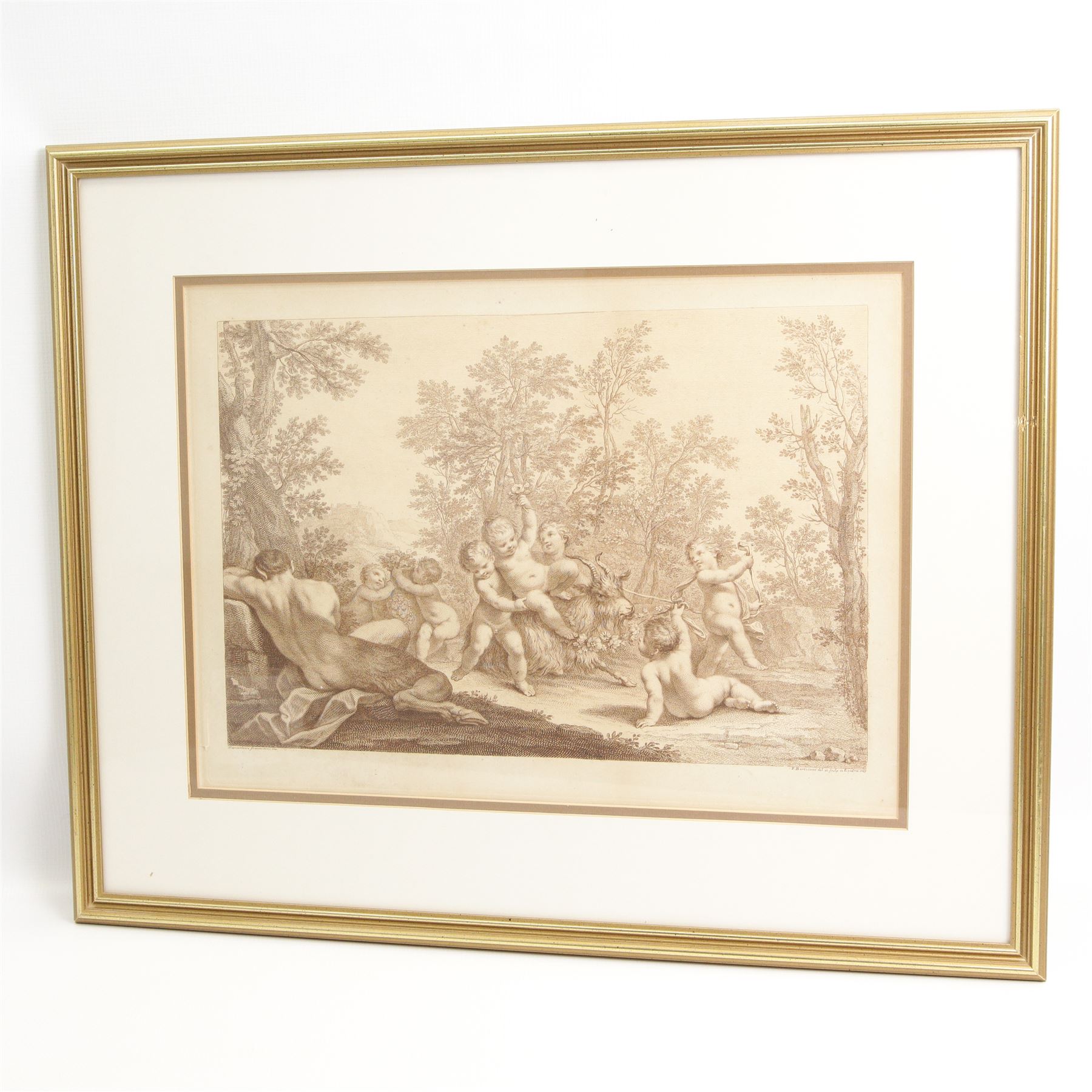 Francesco Bartolozzi (Italian 1727-1815) after Marcantonio Franceschini (Italian 1648-1729): Bacchanalia with Drunken Putti, 18th century sepia etching 27cm x 40cm