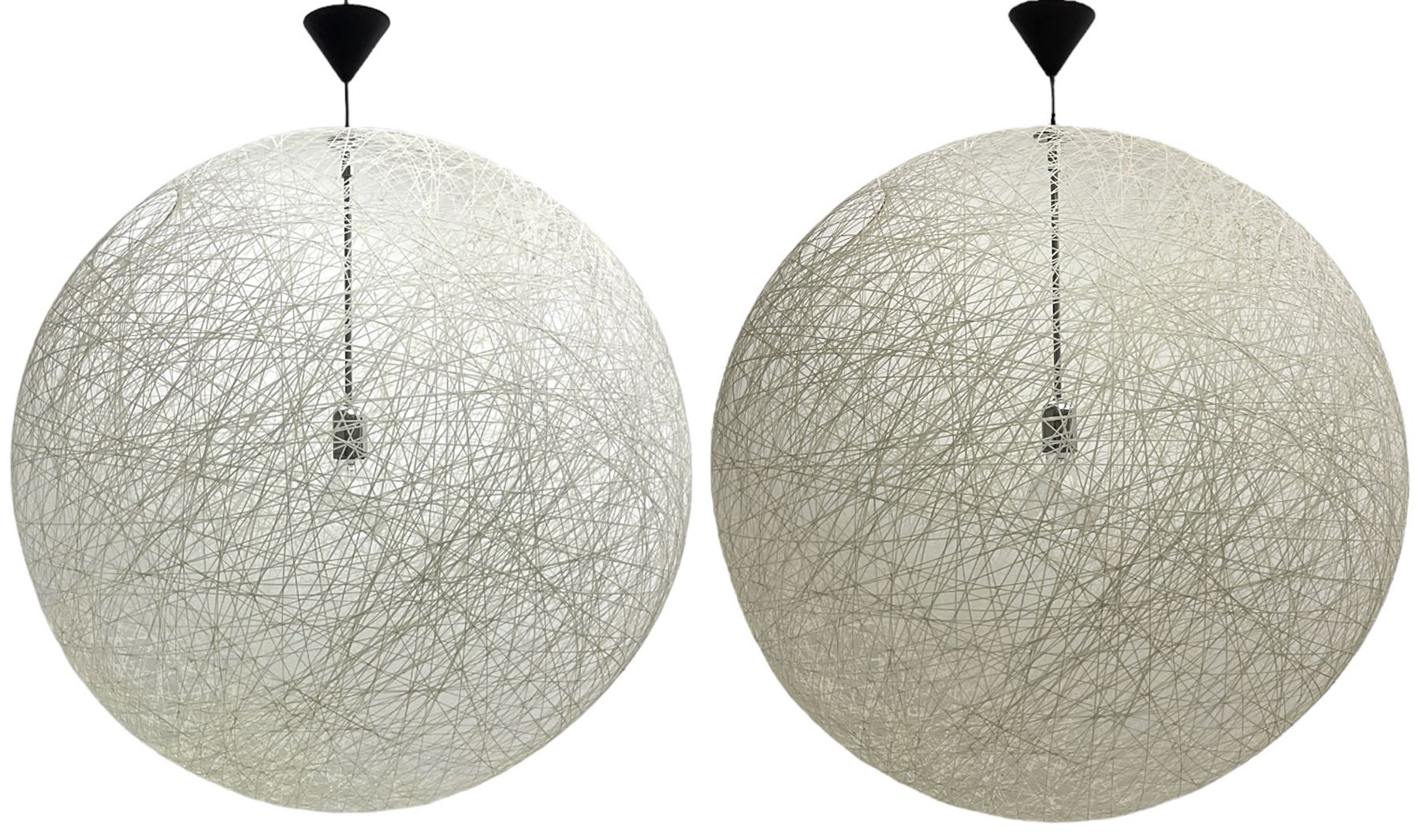 Large pair of contemporary spun or woven spherical light fittings