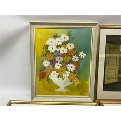 Four framed painting and prints, including still life and figural scenes  