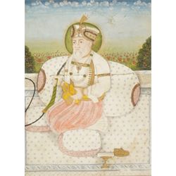 Indian School (18th/19th Century): Portrait of a Mughal Emperor - Possibly Akbar II and two others, set of three gouaches on paper unsigned, one heighted with gold pigment, later inscribed verso max 30cm x 20cm (3)