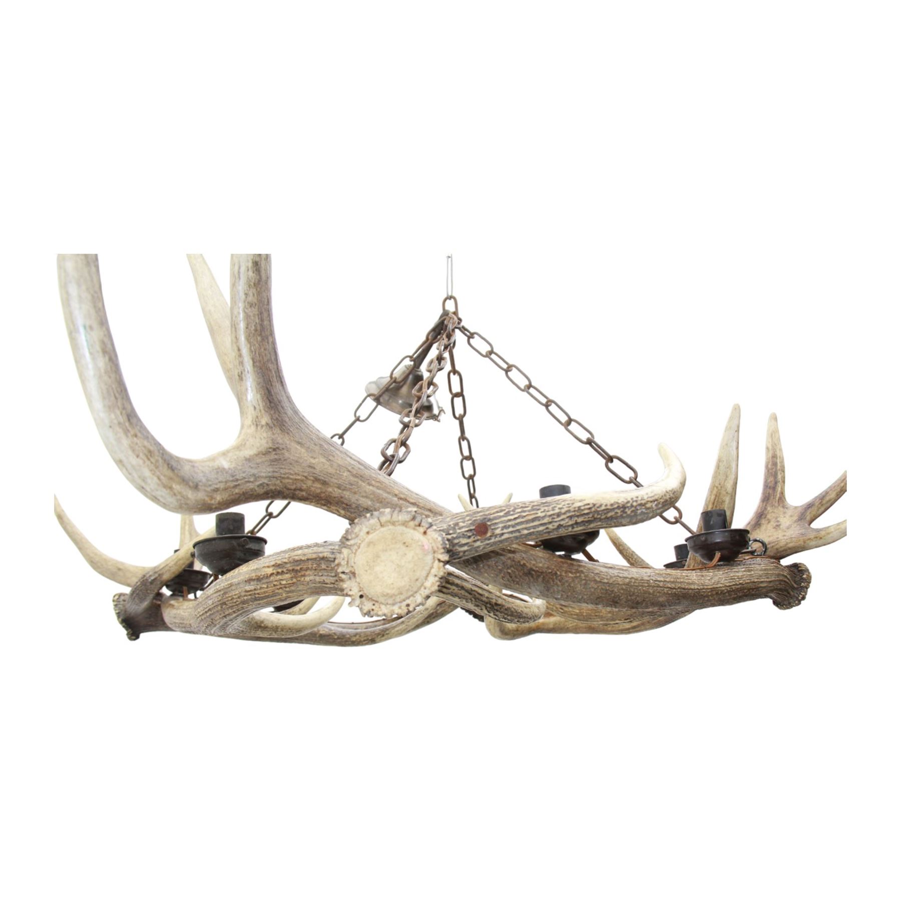 Deer antler chandelier, of square shaped form, with eight fitted lights, W70cm, H61cm