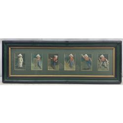 After Edward Patrick Kinsella (British 1874-1936): Cricketing Scenes, six chromolithographs framed as one 21cm x 78cm overall