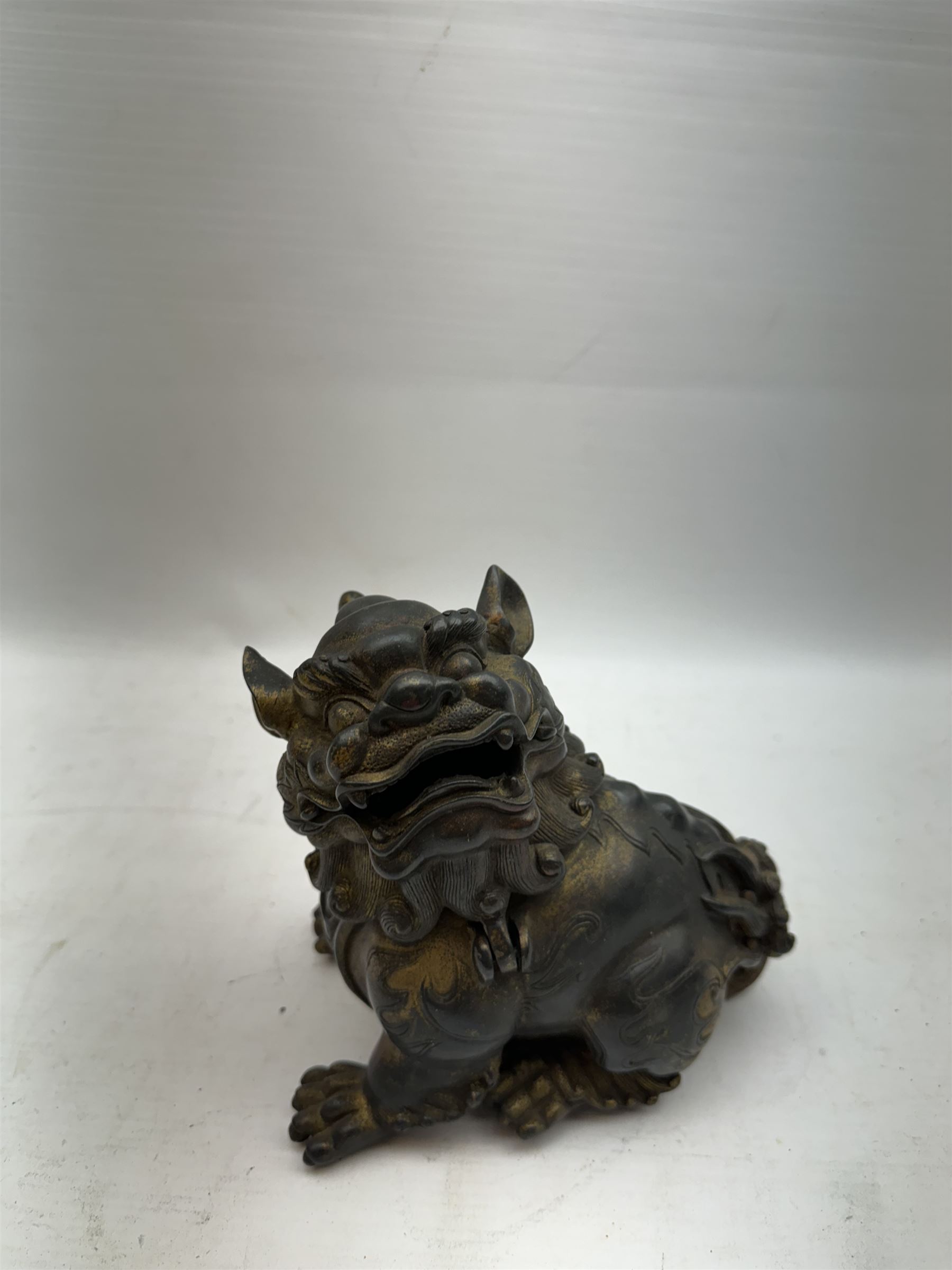 Incense burner modelled as a dog of foo, with hinged head, H15cm