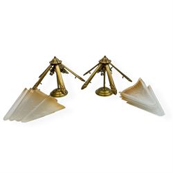 Pair of art deco style ceiling lights, with the glass shades modelled as shells, H32cm