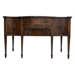 Early 19th century serpentine sideboard, fitted with two cupboards and two drawers, on square tapering supports with spade feet