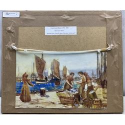 Frank Henry Mason (Staithes Group 1875-1965): Scotch Fishergirls Sorting the Catch on the 'Fish Quay - Scarborough', watercolour, signed and titled verso (within the frame) 14cm x 20cm