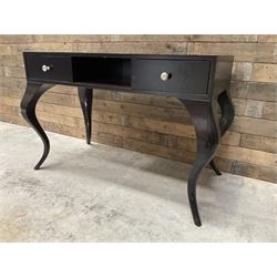 Rosewood finish console dressing table, fitted with two soft-close drawers