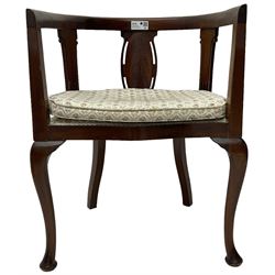 Early 20th century mahogany tub shaped chair, upholstered seat