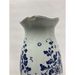 Pair of Delft blue and white vases, of elongated baluster form with shaped fluted rim, one depicting a Dutch sailing scene, the other a Dutch windmill scene, with painted mark beneath, H35.5cm