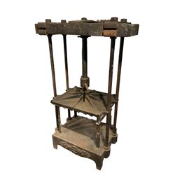 19th century and later cast iron book press on stand, with large screw action