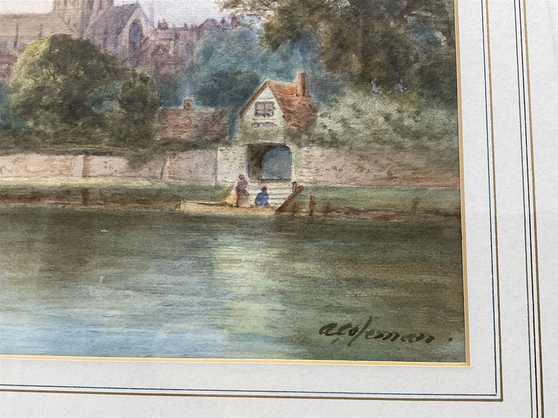 Amelia Coleman (British 19th Century): 'Worcester' from the Severn, watercolour signed, titled on mount 24cm x 45cm 