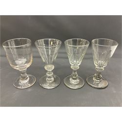 Collection of 18th century and later glassware, including set of three with twist stems and etched and fluted examples