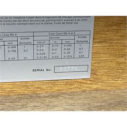 Airflow Developments Ltd. Mk.4/5 airflow testing set (Manometer), serial no.35774, in wooden case with four folding legs L83cm