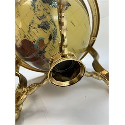 Polished gemstone terrestrial globe on gilt metal stand, H47cm