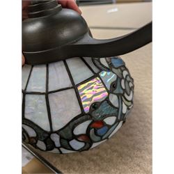 Tiffany style lamp base, with blue, green and pink floral decoration, H30cm