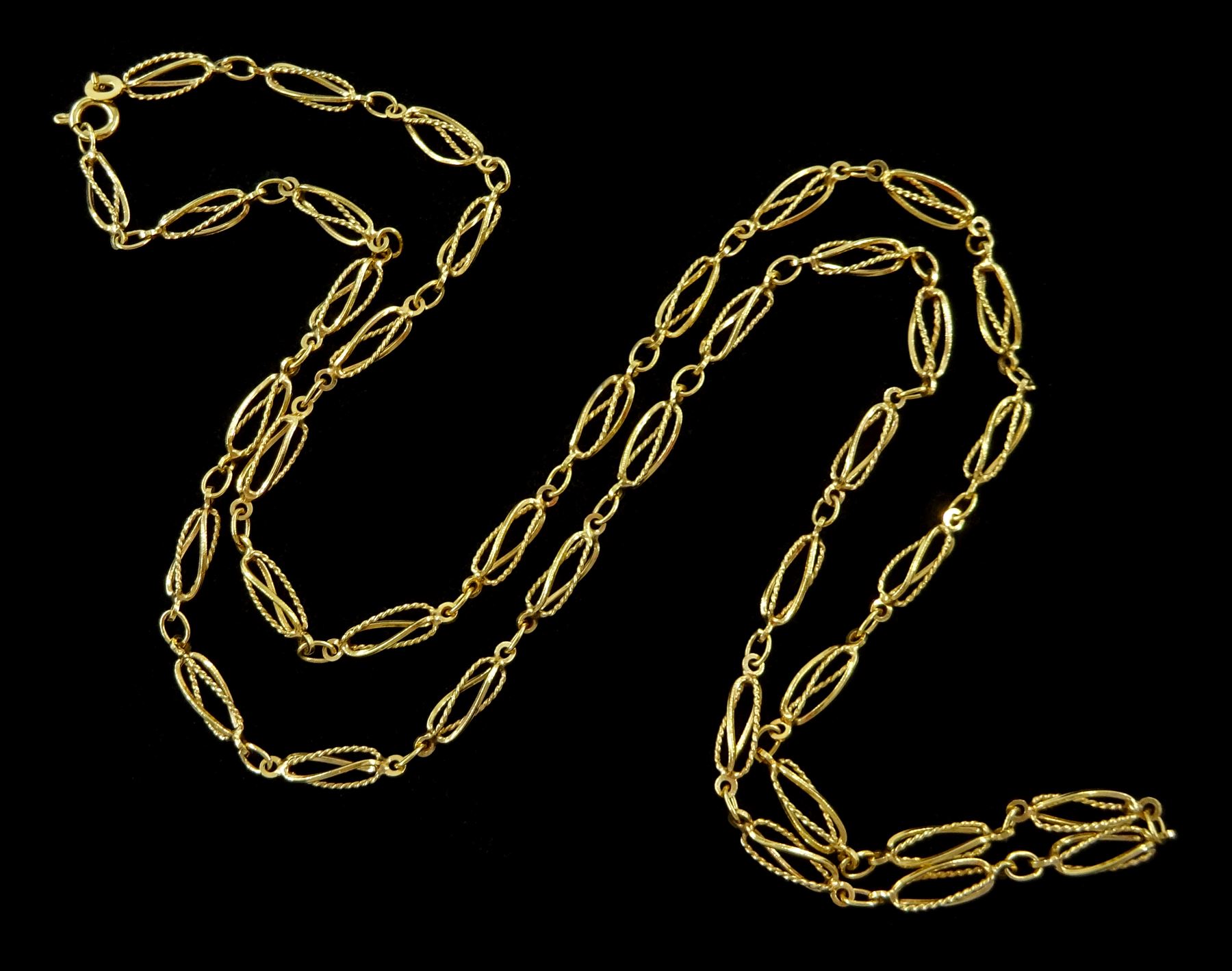 9ct gold fancy openwork twist link necklace, London import mark 1990