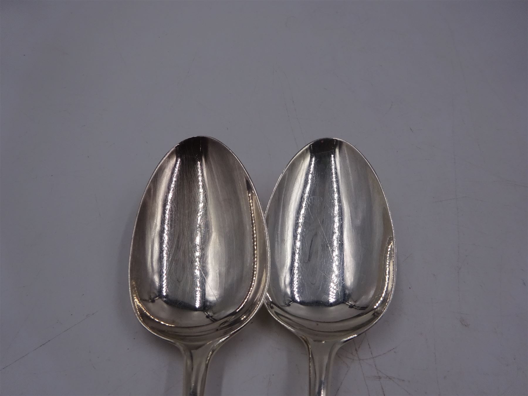 Pair of George III silver Hanoverian pattern table spoons, hallmarked William Eley I, London 1796