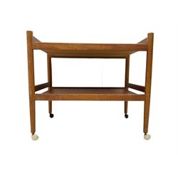 Mid-20th century circa. 1970s teak two-tier drinks trolley