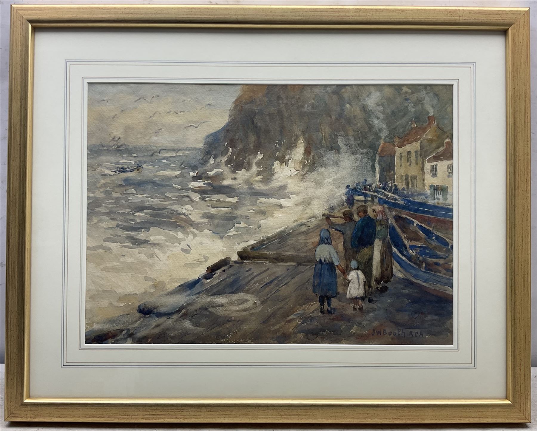 James William Booth (Staithes Group 1867-1953): Looking Out at Staithes, watercolour signed 35cm x 49cm