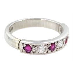 18ct white gold seven stone round brilliant cut diamond and ruby half eternity ring, Sheffield 1994, total diamond weight approx 0.20 carat