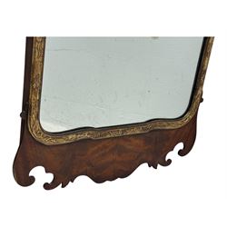 Georgian design walnut and parcel gilt fretwork wall mirror (76cm x 73cm); Chippendale design mahogany fretwork wall mirror, carved with Ho-Ho bird pediment (54cm x 93cm)