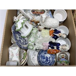 Coalport Strawberry basket, together with two Coalport cottages, Minton Haddon Hall trinket dish and other ceramics 