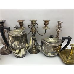 Collection of silver plate, to include pedestal dish, candle sticks, tea service etc  