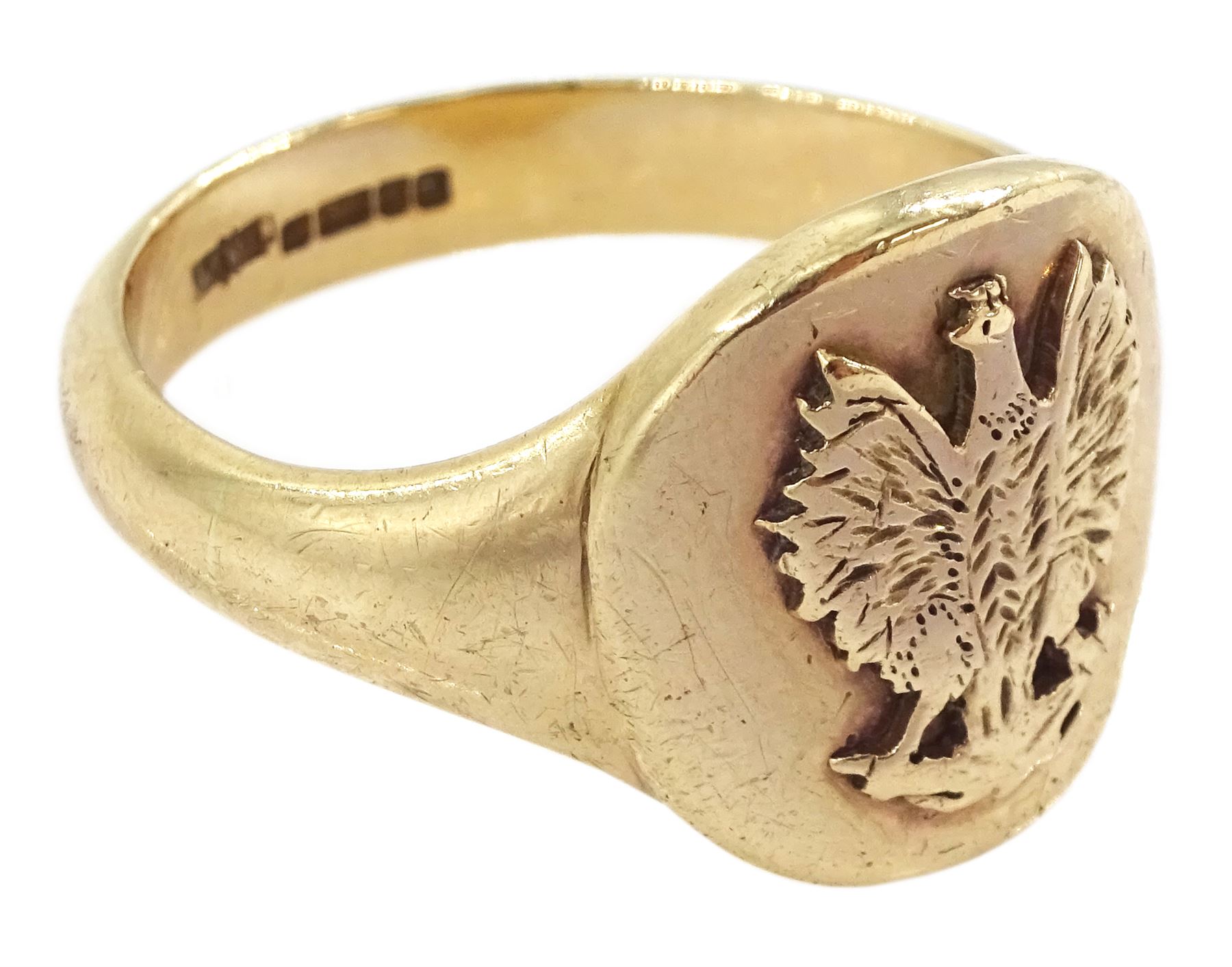 9ct gold Polish Eagle signet ring, London 1989