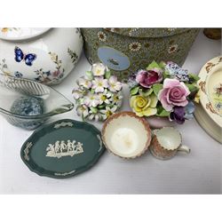 Royal Doulton Bunnykins nursery bowl, Fieldings elephant figure, Wedgwood Butterfly Bloom tea cup and saucer, boxed together with a Royal Doulton floral display, similar Royal Adderley example and other ceramics 