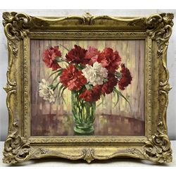 W H Jones (20th century): Still Life of Carnations, oil on canvas board signed 29cm x 34cm
Provenance: with James Starkey Galleries, Beverley, East Yorkshire