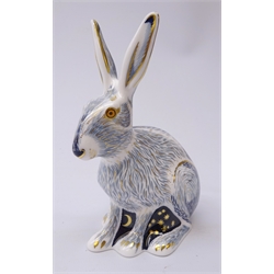  Royal Crown Derby Starlight Hare paperweight designed exclusively for the Royal Crown Derby Collectors Guild dated 2002, gold stopper, H13cm  