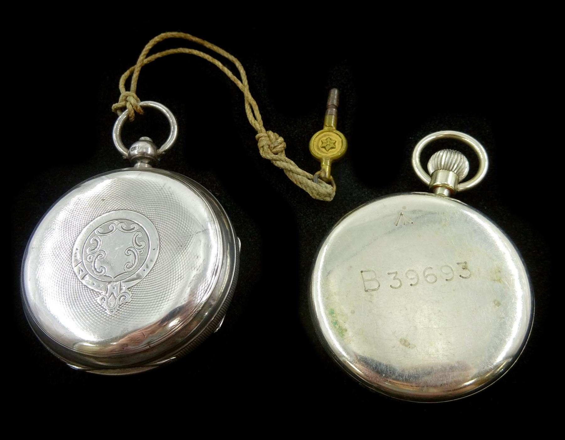 9ct gold manual wind wristwatch, Chester 1943, the back case with engraved initials, Victorian silver lever pocket watch, case by Charles Cooke, Chester 1890 and a Military issue pocket watch,  screw back case with issue markings ^ B39693