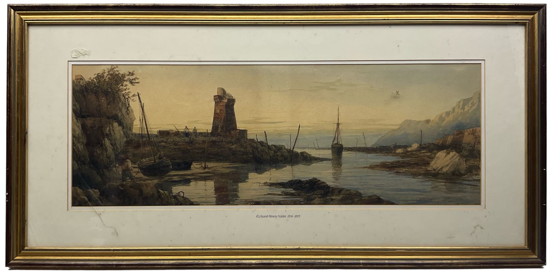 Richard Henry Nibbs (British 1816-1893): Lynmouth Harbour - Devon, watercolour signed 27cm x 76cm