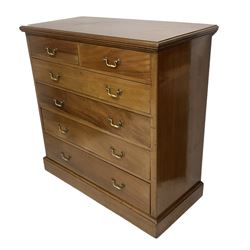 Large Victorian mahogany chest, moulded rectangular top over two short and three long graduating drawers, on plinth base 