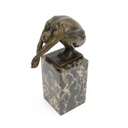 Bronze figure The Diver, signed Milo, upon a large marble base, H24cm