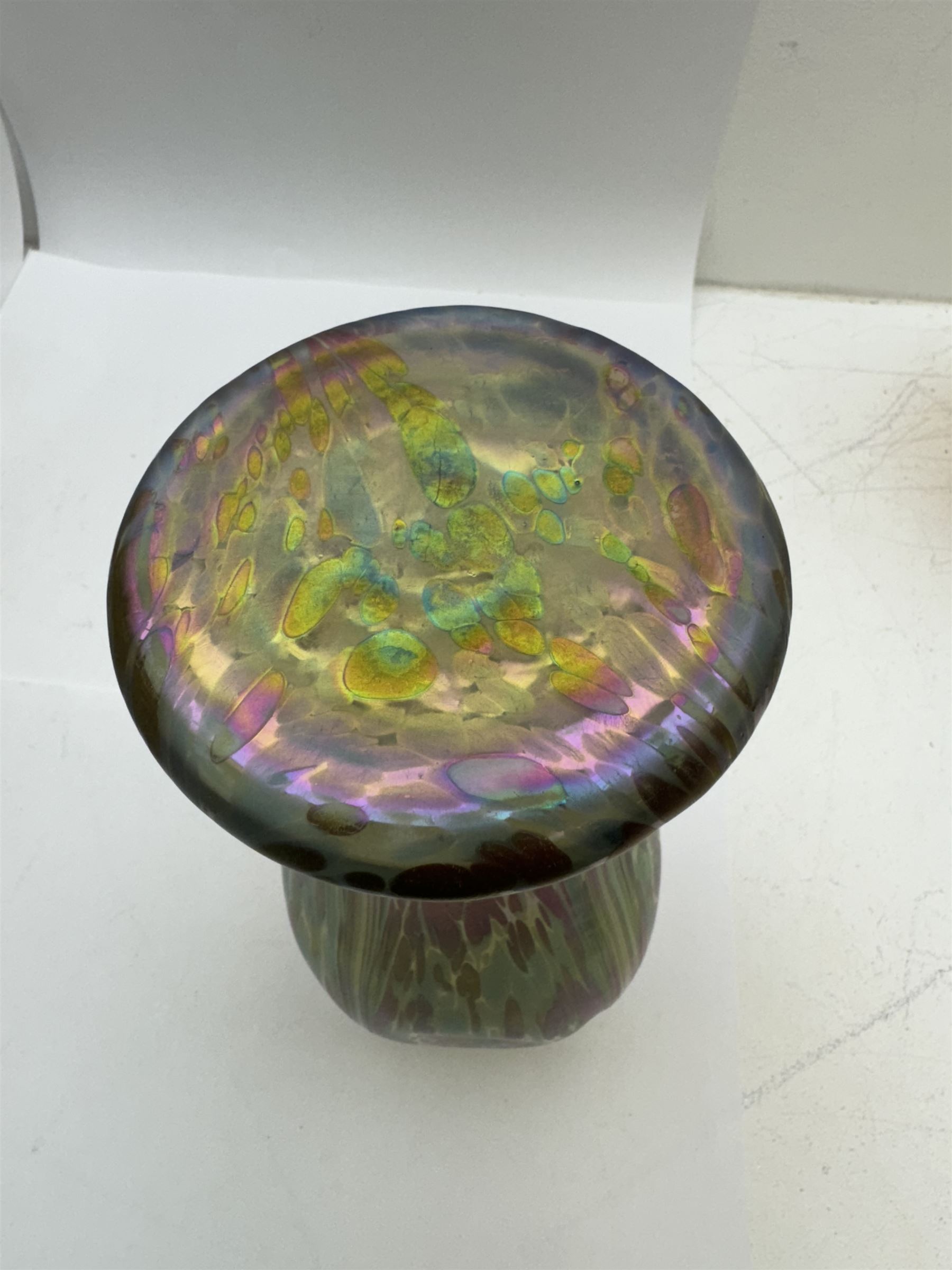 Austrian Art Nouveau iridescent glass vase, in the manner of Loetz, of baluster form with dimpled body, the pale blue glass with colourful iridescence throughout, H28cm