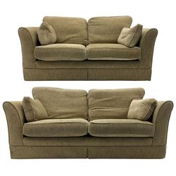 Three seat sofa (W200cm, H96cm, D100cm); and matching two-seat sofa (W180cm); upholstered in natural fabric