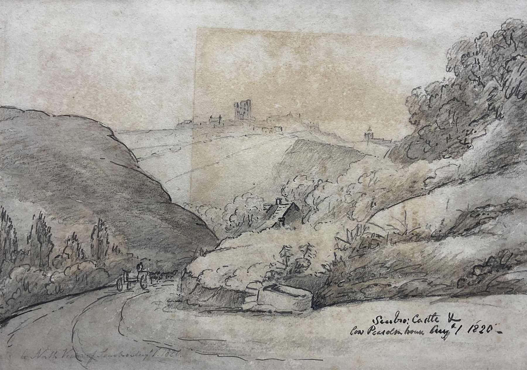 Francis Nicholson (British 1753-1844): 'Scarborough Castle and Low Peasholm', pencil sketch unsigned titled and dated 1820, 20cm x 28cm