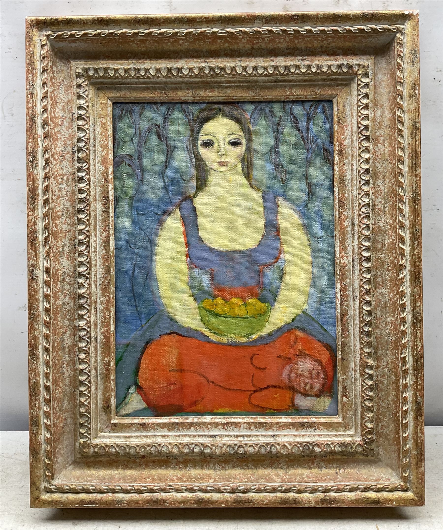 Christina Savalas (Greek 1905-1988): 'Mother and Child', oil on canvas, titled on label verso 34cm x 24cm