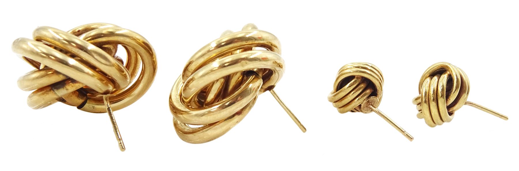 Two pairs of 9ct gold knot earrings